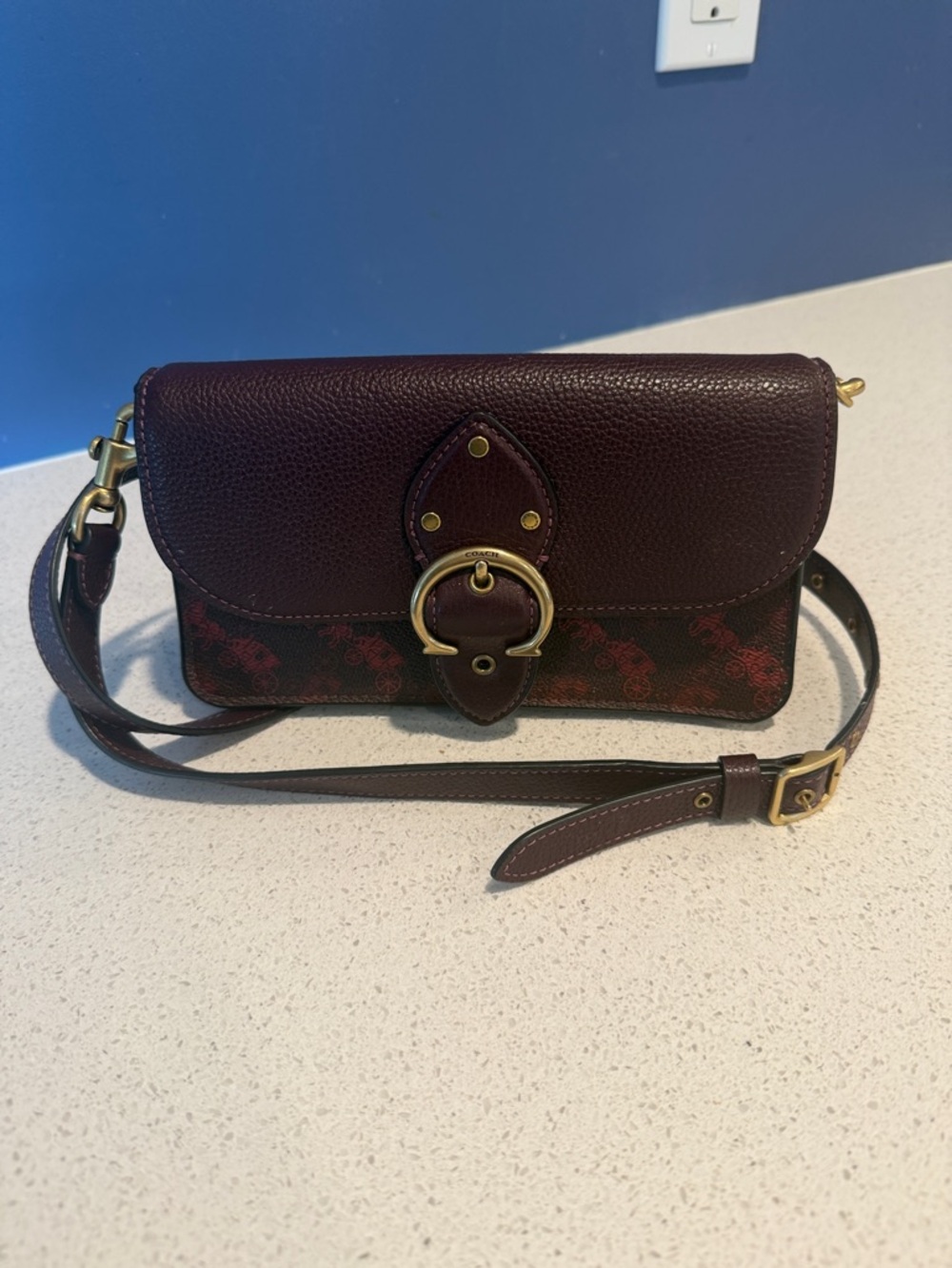 Coach Beat Shoulder Bag With Horse & Carriage Print Brass/Oxblood Cranberry 6910